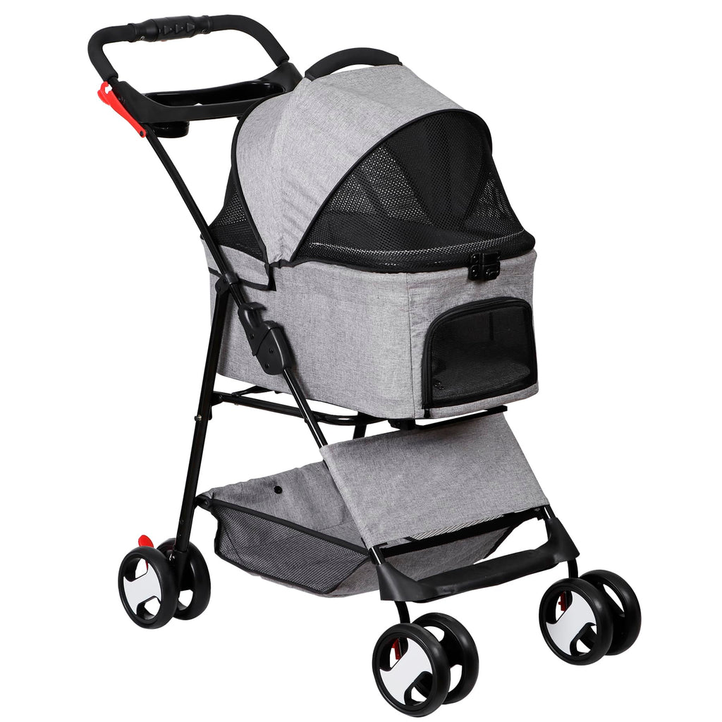 PawVoyage 4-Wheel Pet Stroller with Detachable Carrier – Gray