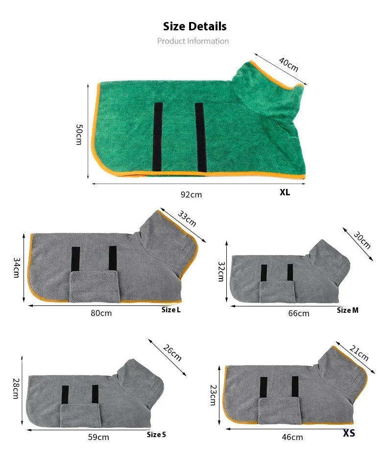 PawVoyage DryTrail dog drying robe size chart