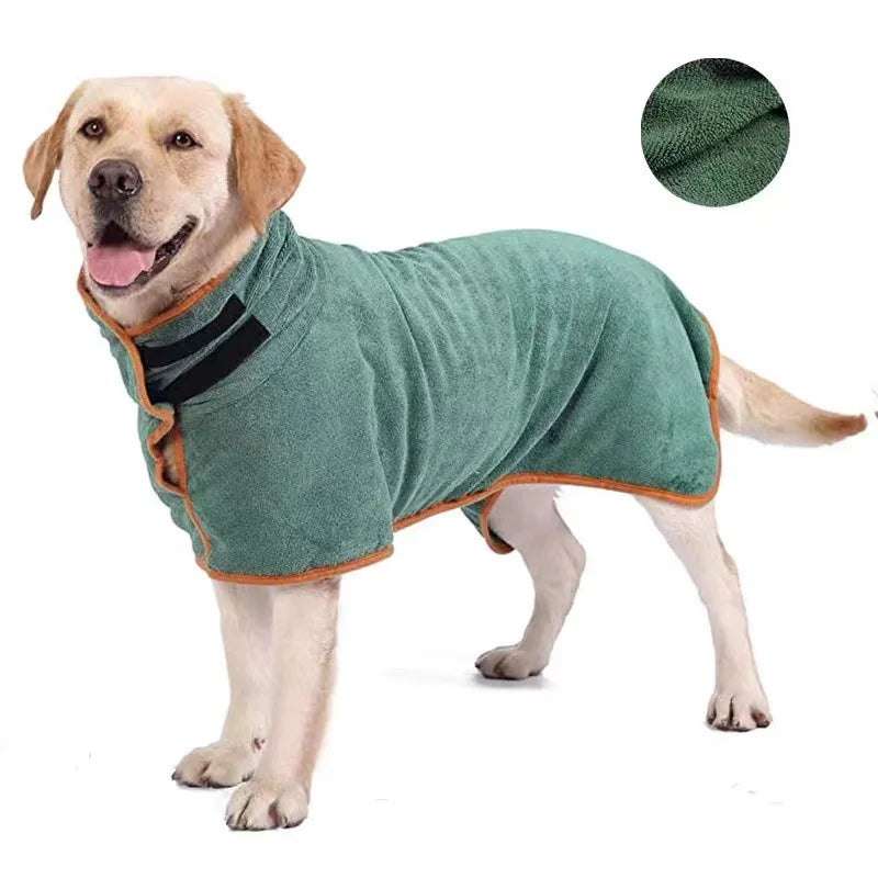 Dog drying robe fit and fastening detail