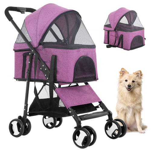 BestPet 3-in-1 Pet Stroller & Detachable Carrier – Purple