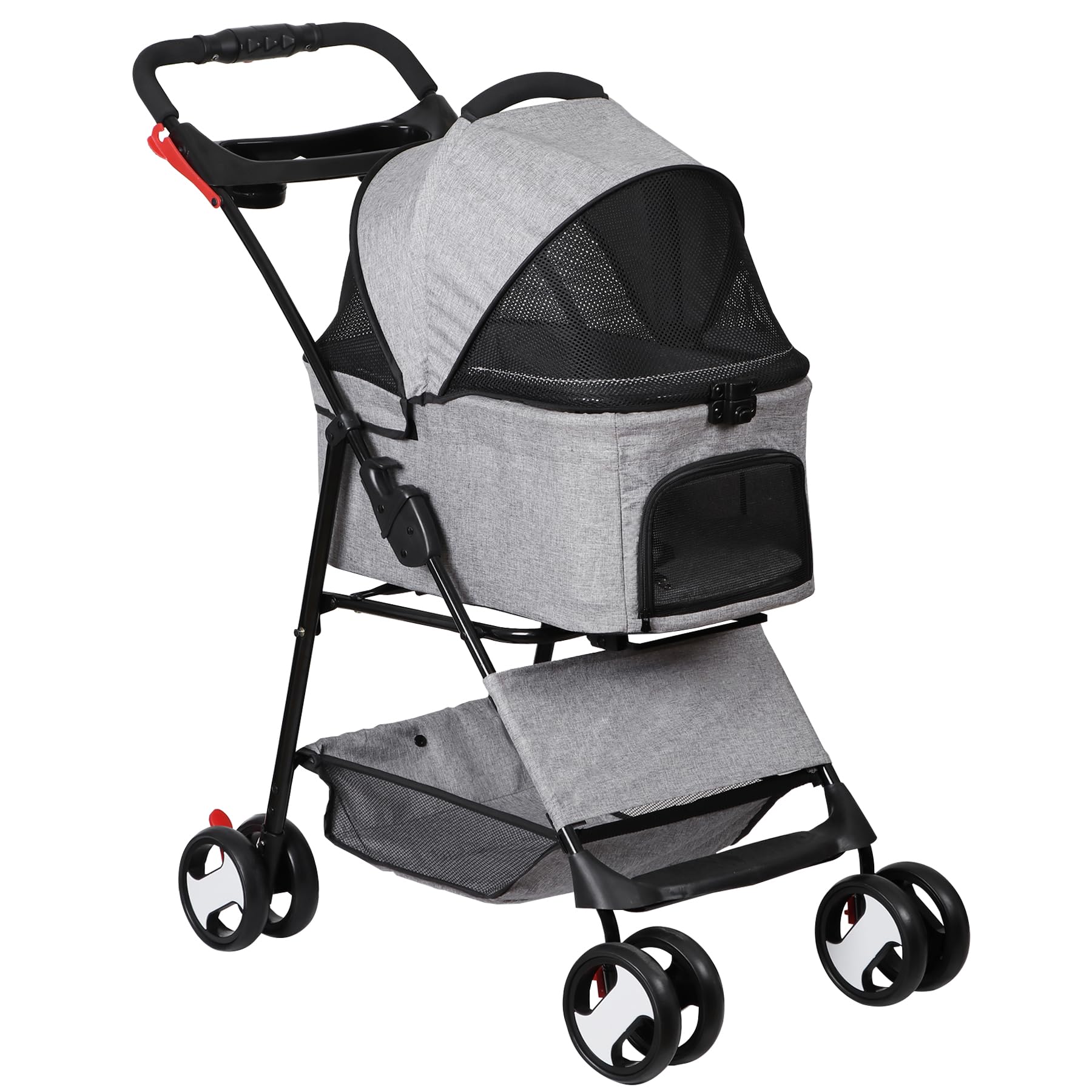 PawVoyage 4-Wheel Pet Stroller with Detachable Carrier – Gray